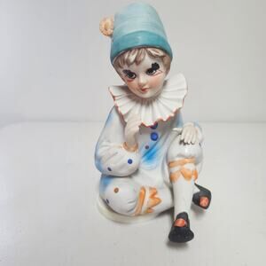 Vintage Send in the Clowns Porcelain Sitting Clown Music Box Pierrot